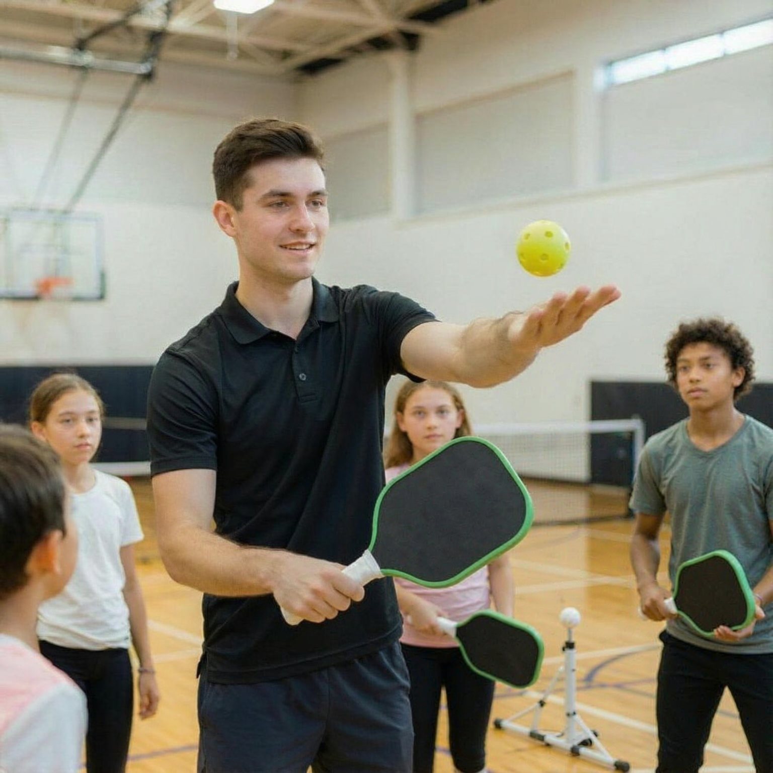 Coach teaching beginner pickleball with T700 paddle